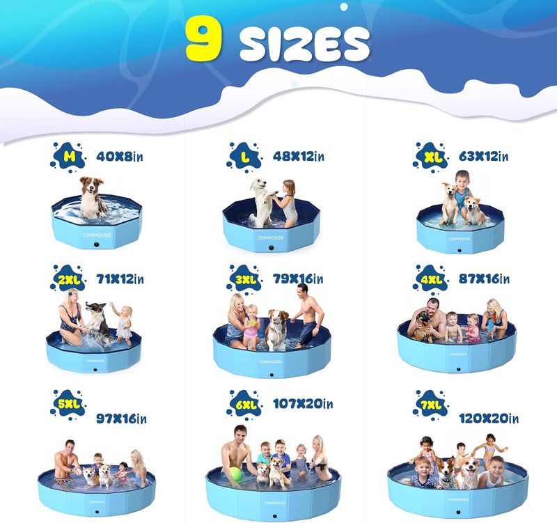 COMMOUDS Foldable Dog Pool, Collapsible Hard Plastic Dog Kiddie Swimming Pool, Portable Pet Bath Tub Wading Pools for Kids and Puppy Small Medium Large Dogs(71inch.D x 12inch.H) - Image 2