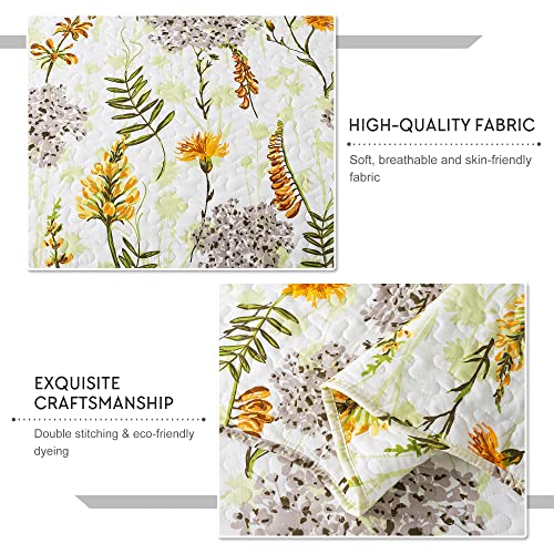 Travan 3-Piece Quilt Set Quilted Bedspread Lightweight Reversible Coverlet Set Floral Printed Oversized Quilted Bedding Set with Shams for All Season, Yellow Flower, King Size - Image 5