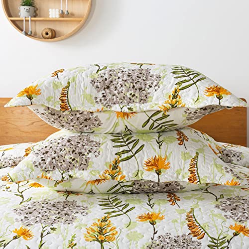 Travan 3-Piece Quilt Set Quilted Bedspread Lightweight Reversible Coverlet Set Floral Printed Oversized Quilted Bedding Set with Shams for All Season, Yellow Flower, King Size - Image 4