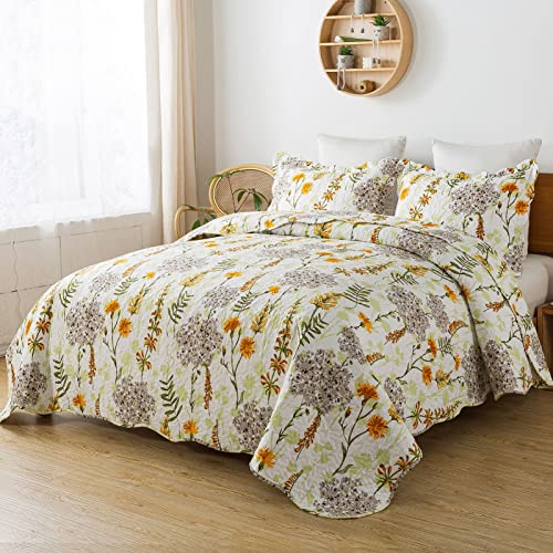 Travan 3-Piece Quilt Set Quilted Bedspread Lightweight Reversible Coverlet Set Floral Printed Oversized Quilted Bedding Set with Shams for All Season, Yellow Flower, King Size - Image 2