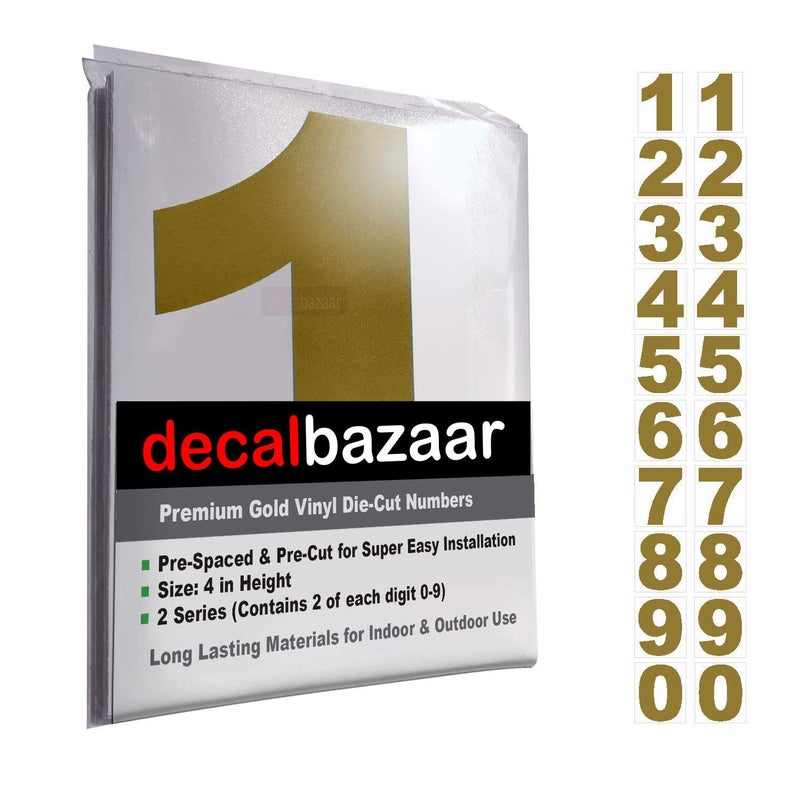 decalbazaar رقم لملصق زجاج السيارة اللامع 4 بوصات ذهبي (مجموعة 2) ، (رمز 20) - Image 2