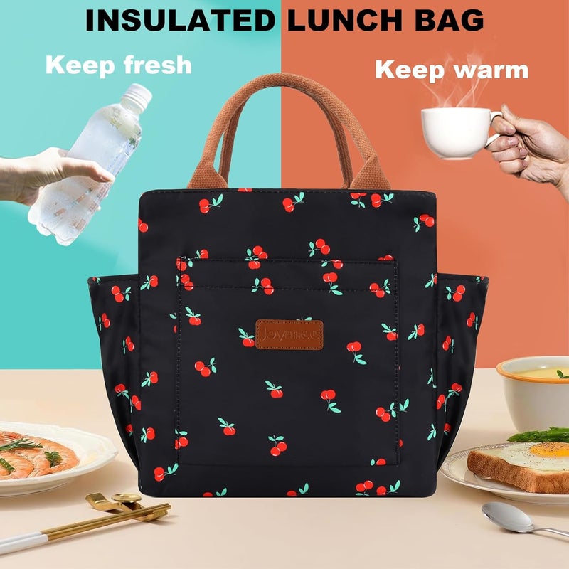 Joymee Lunch Bag Women Insulated Lunch Box Reusable Leakproof Large Spacious Cooler Tote for Women Men Adult with Bottle Holder and Side Pockets for Work Office Travel Picnic - Cherry - Image 2