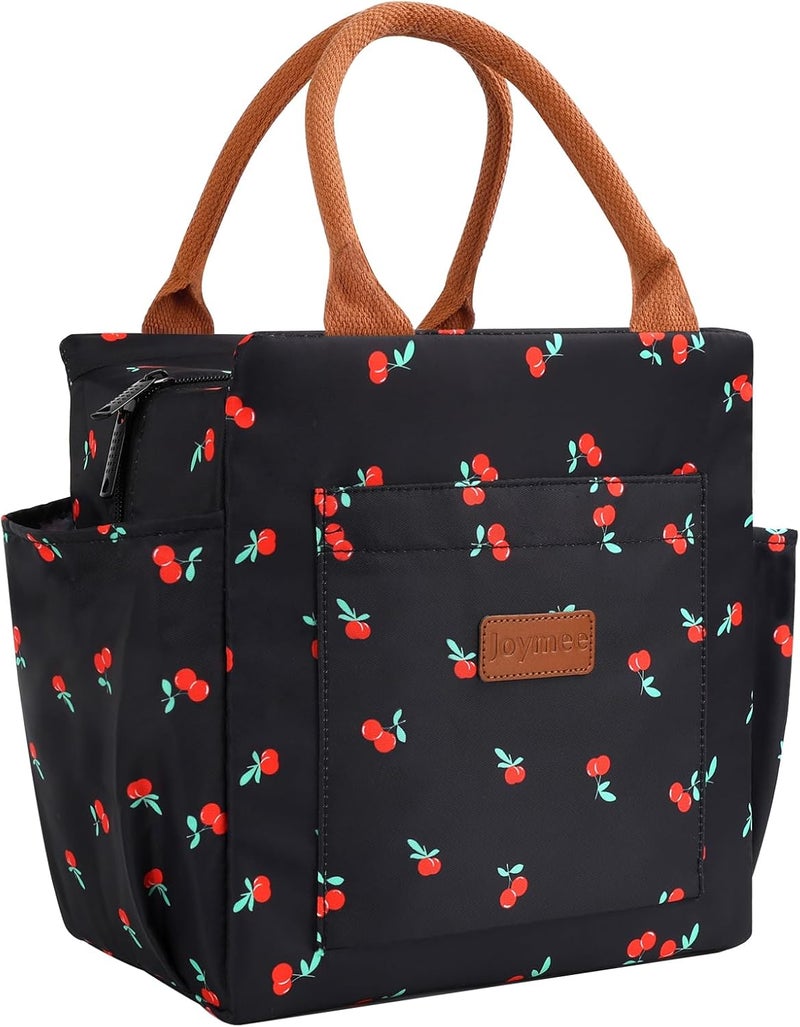 Joymee Lunch Bag Women Insulated Lunch Box Reusable Leakproof Large Spacious Cooler Tote for Women Men Adult with Bottle Holder and Side Pockets for Work Office Travel Picnic - Cherry - Image 1
