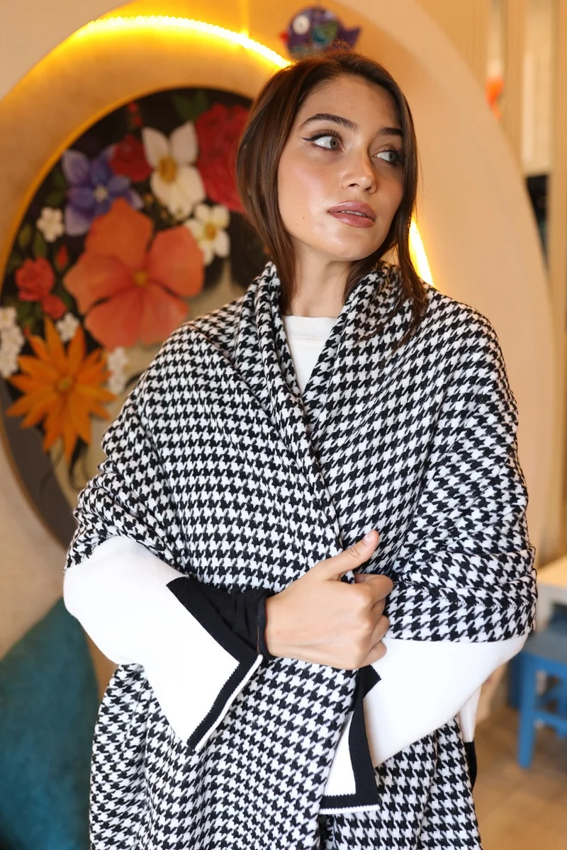 ريمسا مايو Houndstooth Patterned Scarf Shoulder Shawl 70X180 cm 1220 Black