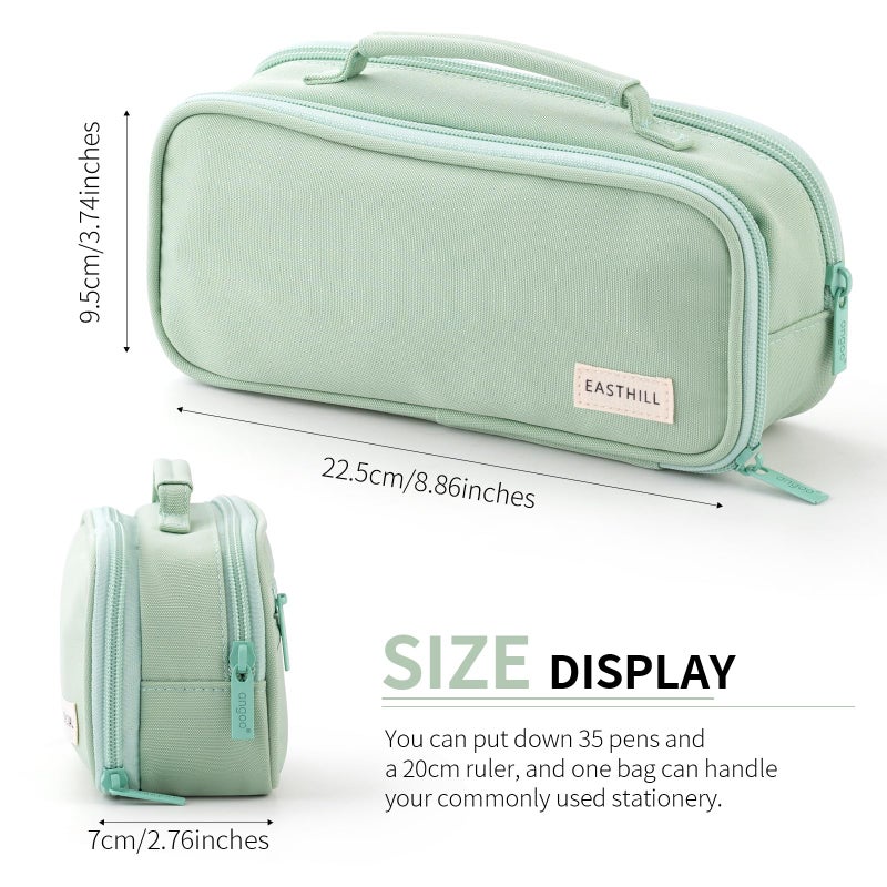 EASTHILL Large Capacity Pencil Case Pen Pouch Organizer Canvas Pencil Bag with Handle School Supplies for Teen Girls-Green - Image 3