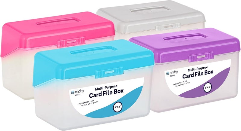 Emraw Index Card Holder 3 x 5 Index Card Case Holds up to 250 Cards Ideal for Filing Notes, Addresses & Recipes, Grey, Pink, Purple, Blue – (Pack of 4) - Image 1