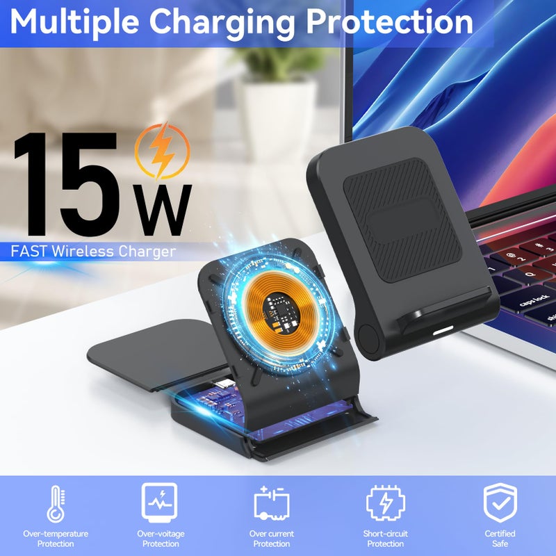 Geyo Wireless Charger for Samsung Galaxy Z Flip, 15W Fast Wireless Charging Stand, Compatible with Z Flip 7/6/5/4, for Motorola Razr/Razr+/Razr Ultra 2025, Non-Fold (QC3.0 Adapter Included) Black - Image 2