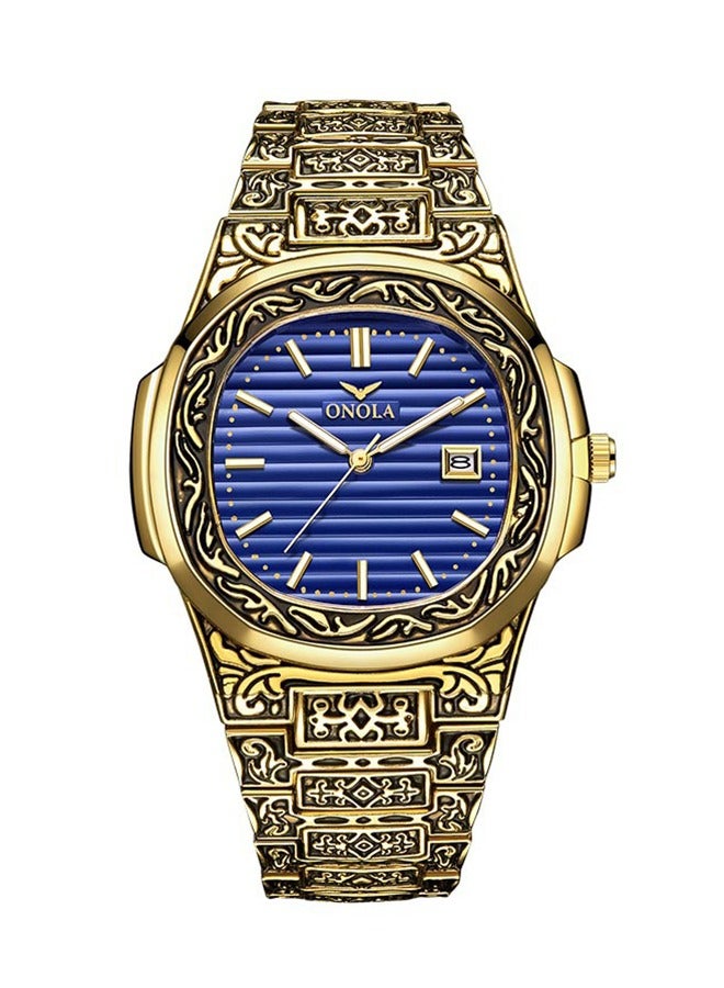 ONOLA ​​ONOLA Men's Classic Retro Quartz Watch - Gold-Tone Case with Blue Dial, Stainless Steel Strap, 30M Water Resistance, Suitable for Business & Casual Occasions, Ideal Gift Choice​​ - Image 1