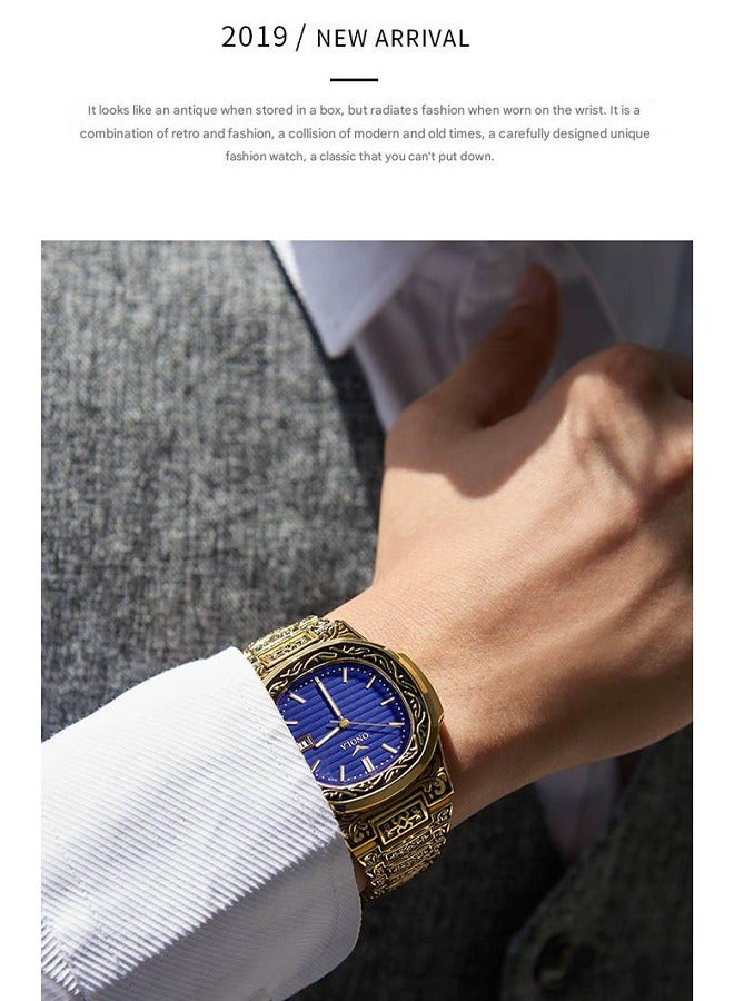 ONOLA ​​ONOLA Men's Classic Retro Quartz Watch - Gold-Tone Case with Blue Dial, Stainless Steel Strap, 30M Water Resistance, Suitable for Business & Casual Occasions, Ideal Gift Choice​​ - Image 3