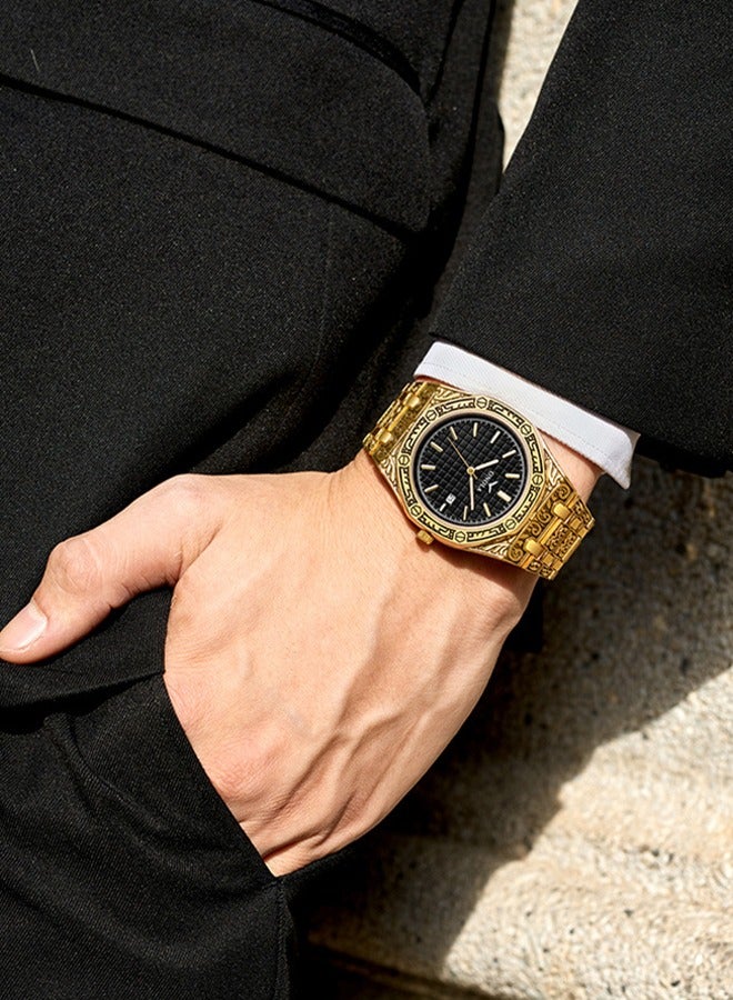 ONOLA ​​ONOLA Men's Classic Retro Quartz Watch - Gold-Tone Case with Blue Dial, Stainless Steel Strap, 30M Water Resistance, Suitable for Business & Casual Occasions, Ideal Gift Choice​​ - Image 4