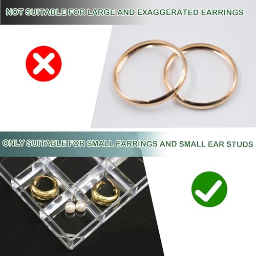 Hiyoo 4 PCS Stackable 16 Grids Jewelry Organizer Tray, Clear Earring Display Stand Ring Storage Tray Plastic Drawer Organizer for Makeup, Accessories, Desk, Vanity - Image 3