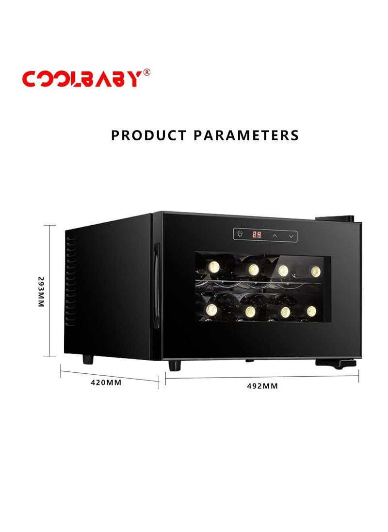 Cool Baby - Small Wine cabinet  Freestanding Wine Cooler Mini Constant Temperature Wine Cabinet Tempered Glass Shielding UV Rays  8 Bottle Capacity  Digital Control  Black - Image 1