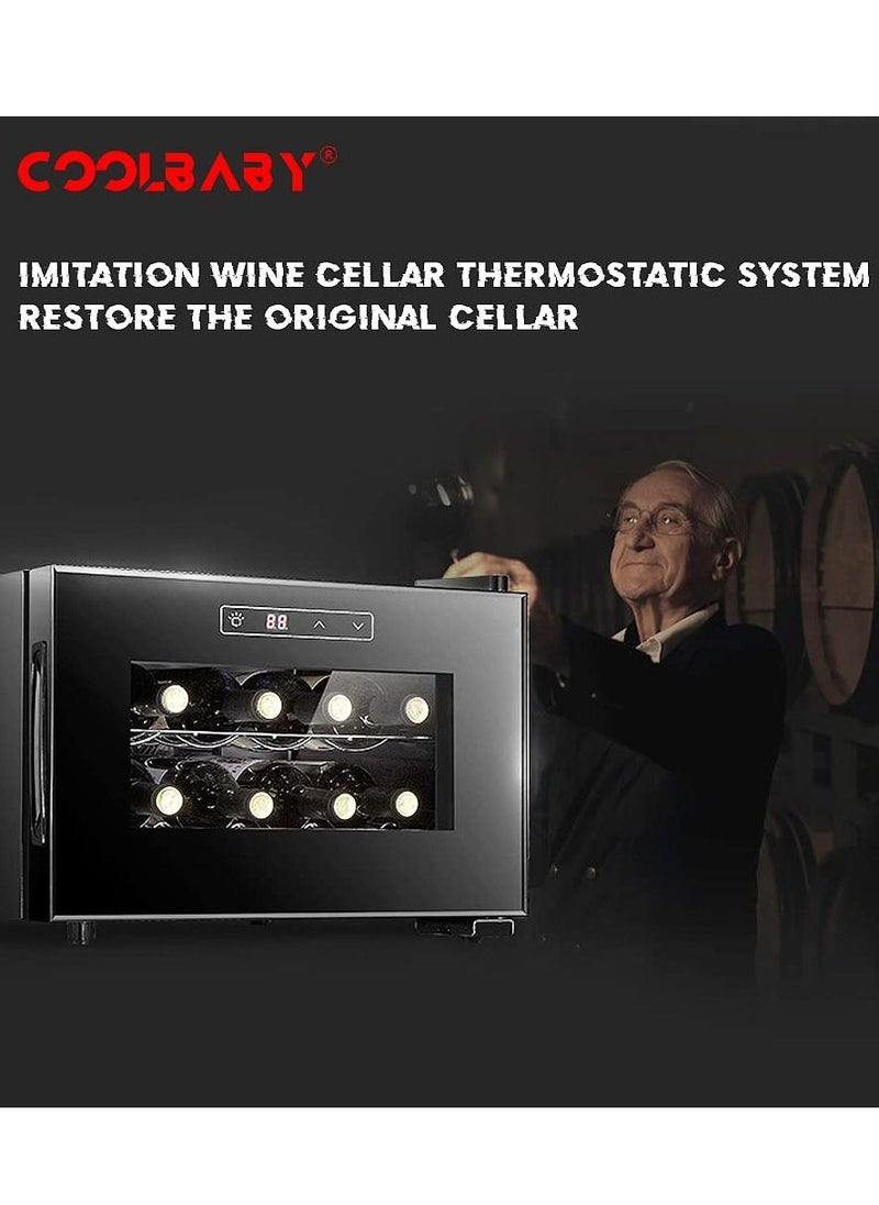 Cool Baby - Small Wine cabinet  Freestanding Wine Cooler Mini Constant Temperature Wine Cabinet Tempered Glass Shielding UV Rays  8 Bottle Capacity  Digital Control  Black - Image 1