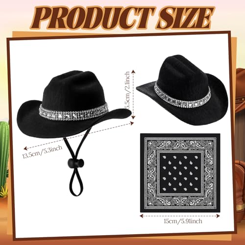 Simgoing 2 Pcs 17cm Doll Cowboy Costume DiamondStudded Cowboy Hat and Scarf for 17cm Mini Toy Western Accessories for Decoration and Display Doll Not IncludeBlack - Image 5