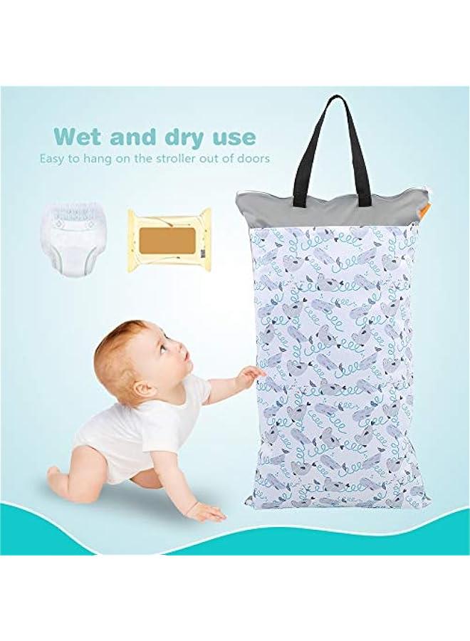 Wet Dry Cloth Diaper Bags, Double Zippers and Double Pockets Large Hanging Reusable Waterproof Wet Pail Bag for Beach Pool Gym Wet Dirty Clothes  - Image 3