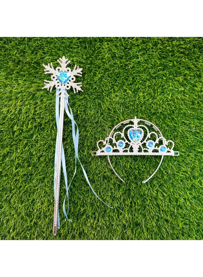 Princess Crown Wand Toy Set Birthday Gift Two-piece Pullover Hair Accessories Ice Snow Aisha Magic Wand Crown Princess Set-Color:Rose Two-piece Set - Image 3