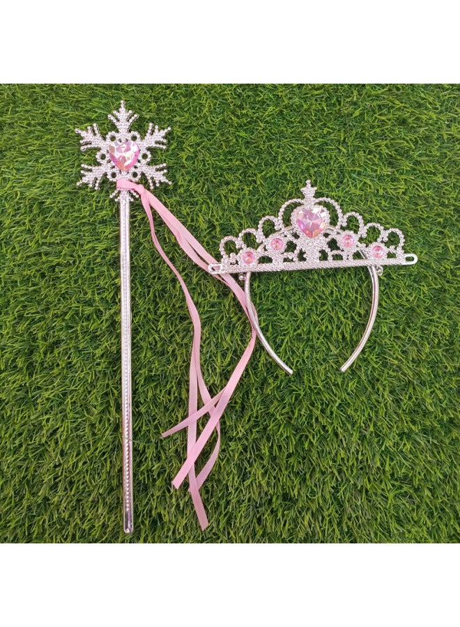Princess Crown Wand Toy Set Birthday Gift Two-piece Pullover Hair Accessories Ice Snow Aisha Magic Wand Crown Princess Set-Color:Rose Two-piece Set - Image 4