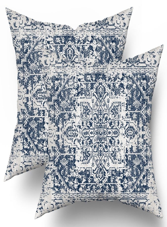 aportt Navy Blue Gray Boho Pillow Covers 20X20 Inch Set of 2 Ethnic Bohemian Carpet Decorative Pillow Cases Farmhouse Rustic Vintage Rug Pillowcase Home Decor for Cushion Room Couch Sofa Porch Outdoor - Image 2