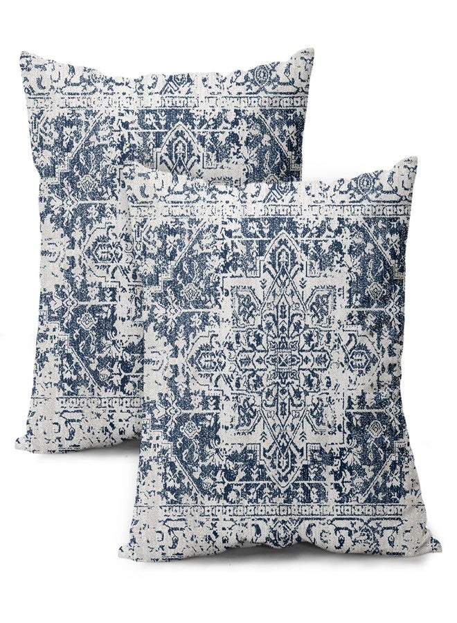 aportt Navy Blue Gray Boho Pillow Covers 20X20 Inch Set of 2 Ethnic Bohemian Carpet Decorative Pillow Cases Farmhouse Rustic Vintage Rug Pillowcase Home Decor for Cushion Room Couch Sofa Porch Outdoor - Image 1