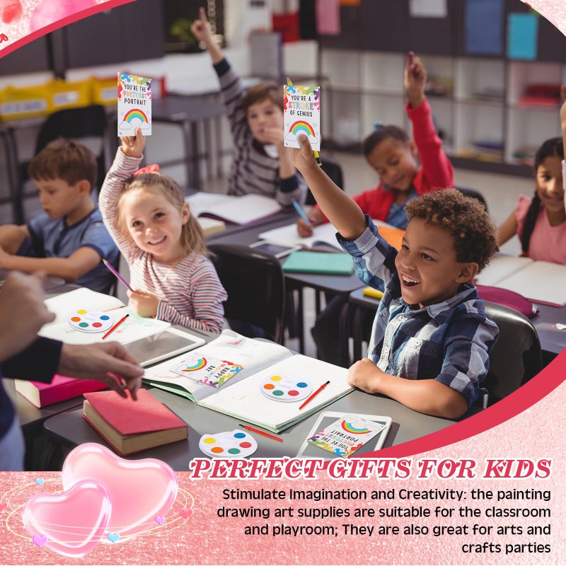 Sabary 32 Sets Valentines Party Favors for Kids Class Valentines Day Gifts Mini Watercolor Paint Set with Easel Valentine Card Painting Canvas Panel Brush for Preschool Classroom Prize Exchange - Image 4