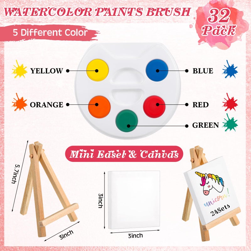 Sabary 32 Sets Valentines Party Favors for Kids Class Valentines Day Gifts Mini Watercolor Paint Set with Easel Valentine Card Painting Canvas Panel Brush for Preschool Classroom Prize Exchange - Image 3