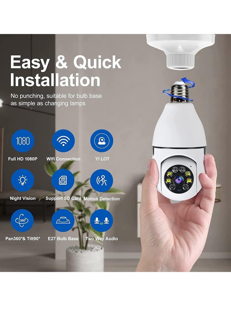 ELTRAZONE ELTERAZONE 3PCS Wireless Light Bulb Camera Outdoor 360 Degree WiFi Security Dome Cameras, 1080p Night Vision Bulb Cameras for Home,Support Cloud Storage & SD Card  - Image 4