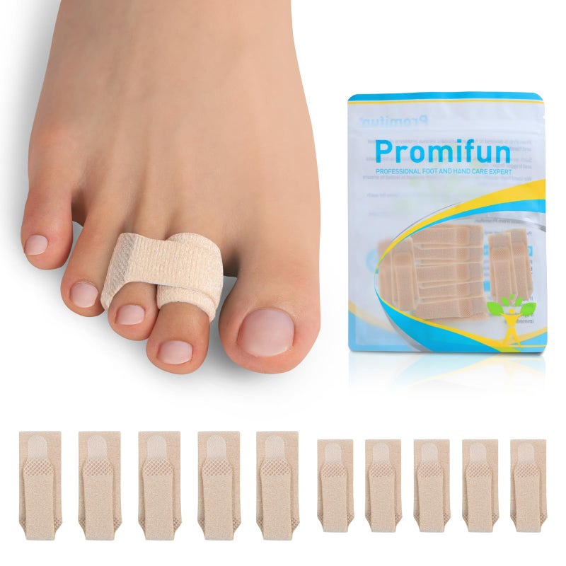 Promifun 10 Pack Fabric Hammer Toe Corrector Reusable Broken Toe Protectors Taped Wraps Hammertoe Straightener Toe Splint for Broken Toe Crooked Toes Bent Toes Brown 5L5S - Image 2