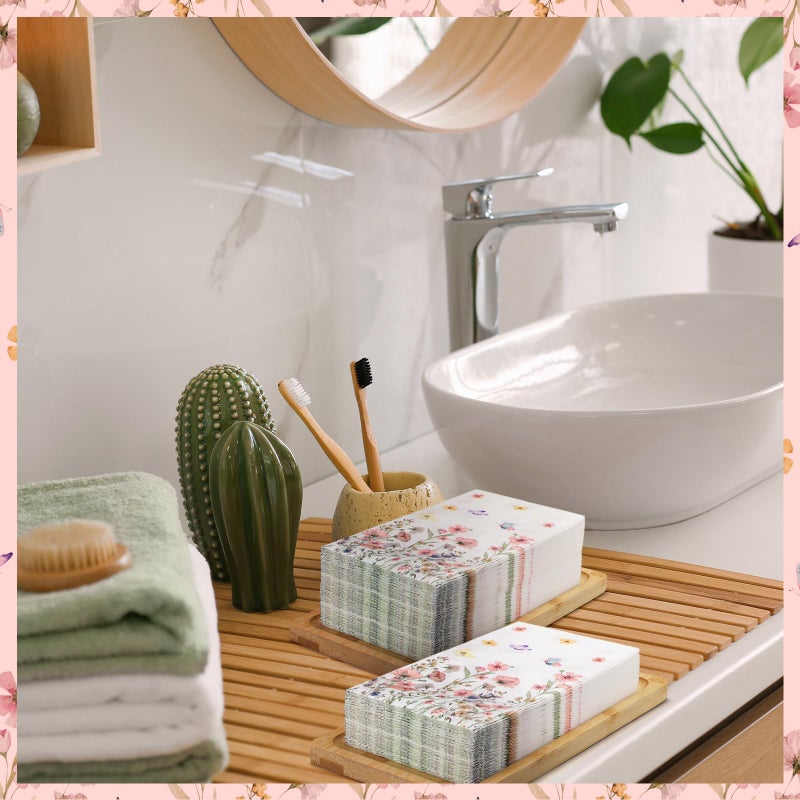Jetec 200 Pcs Floral Disposable Hand Towels for Bathroom Spring Floral Guest Napkins 2 Ply Flowers Bathroom Guest Towel Napkins Spring Disposable Guests for Birthday Holiday Tea Dinner Party - Image 4