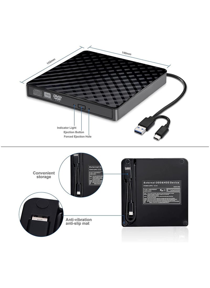 Y&D - External CD DVD Drive, Portable Slim +/-RW Drive Player Burner Writer Reader Rewriter, Optical for Laptop, Desktop, Mac, Macbook, OS/Windows/Linux - Image 1
