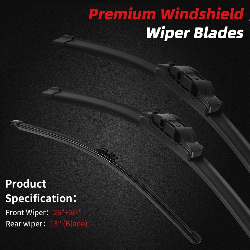 OTUAYAUTO Premium Windshield Wiper Blades - Replacement for BMW X3 2011-2017 - Precision Fit, All-Weather Performance, Front and Rear Wiper Blades, Side Lock - 26"+20"+13" (Pack of 3) - Image 2