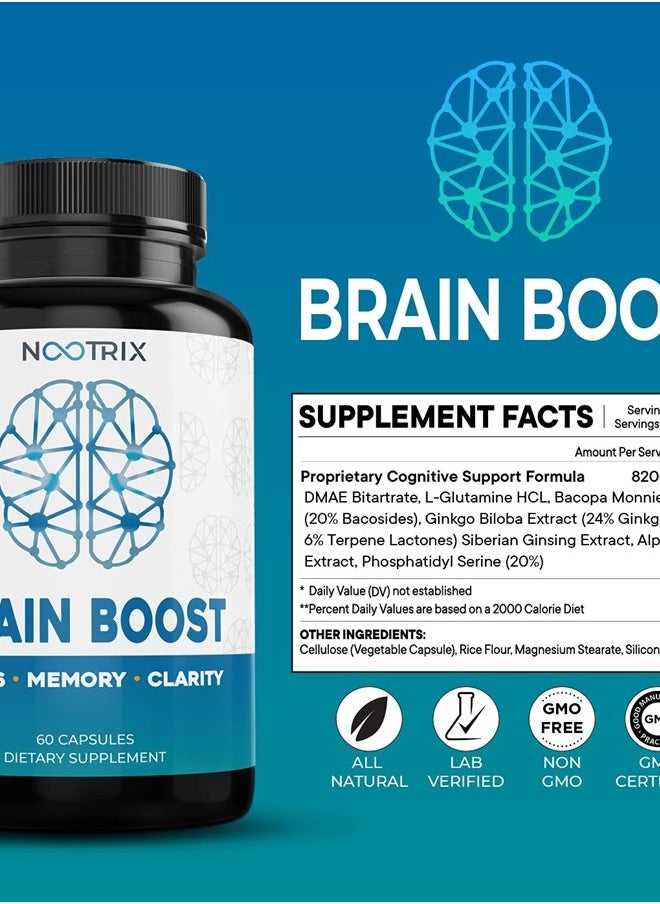 Nootrix - Brain Boost - Premium Nootropic Supplement - Improves Cognitive Function & Memory, Enhances Focus, Boosts Concentration & Provides Clarity with Ginkgo Biloba (60 Count (Pack of 1)) - Image 1