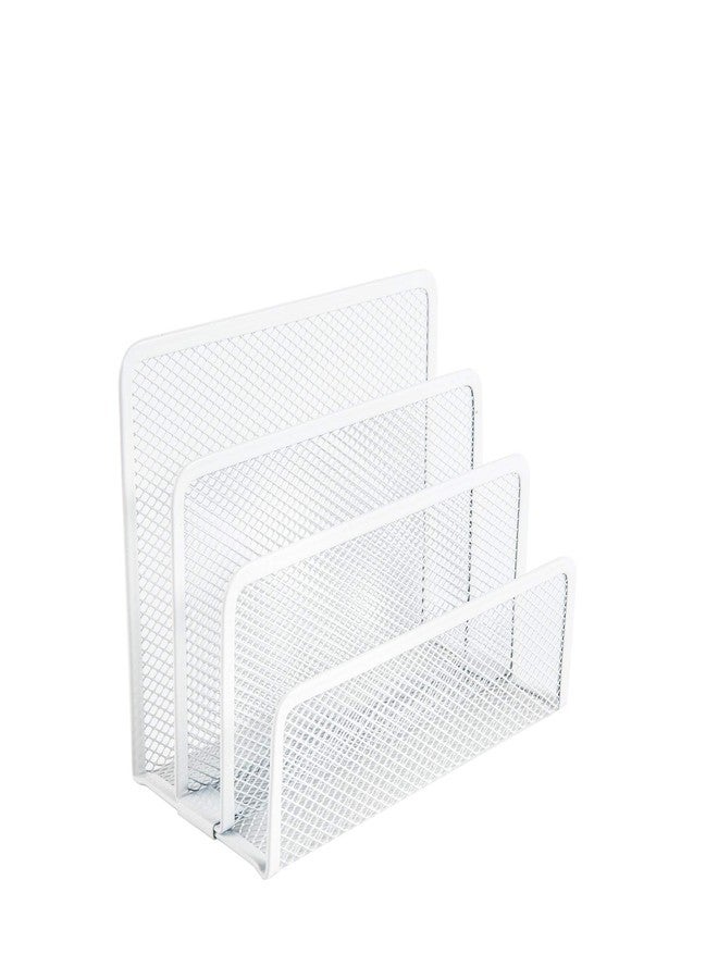 VANRA Small Letter Sorter Desktop File Holder Organizer Metal Mesh with 3 Vertical Upright Compartments (White) - Image 1