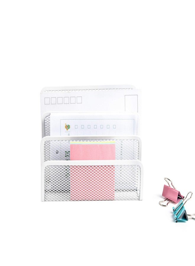 VANRA Small Letter Sorter Desktop File Holder Organizer Metal Mesh with 3 Vertical Upright Compartments (White) - Image 2