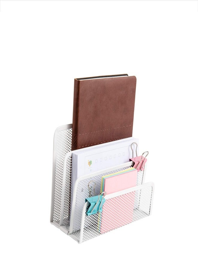 VANRA Small Letter Sorter Desktop File Holder Organizer Metal Mesh with 3 Vertical Upright Compartments (White) - Image 3