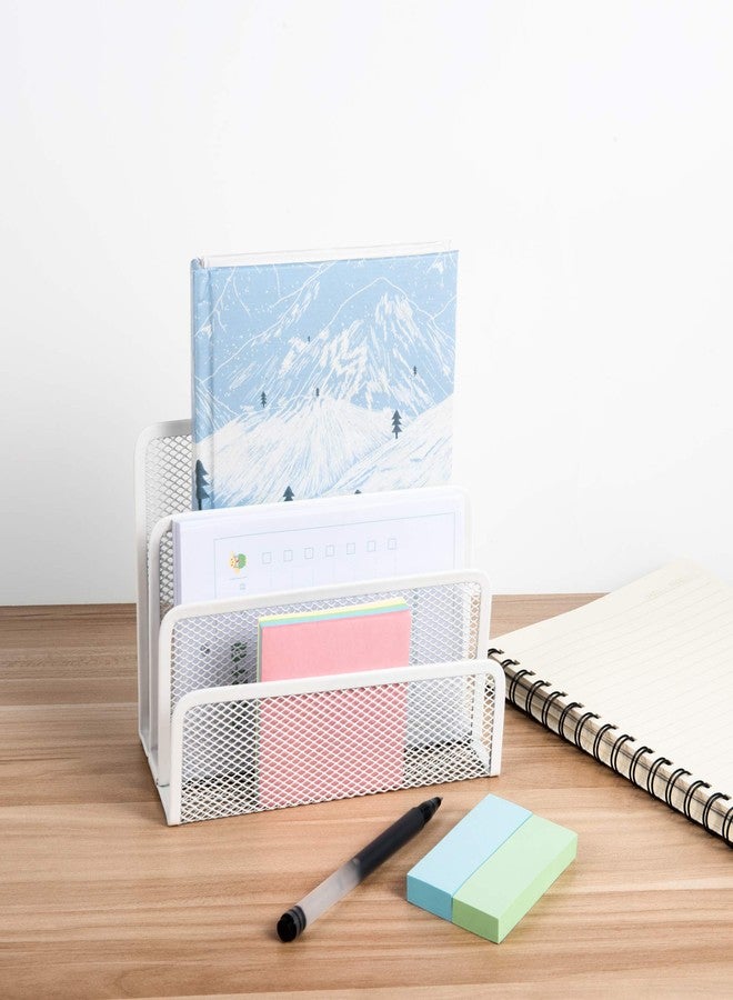 VANRA Small Letter Sorter Desktop File Holder Organizer Metal Mesh with 3 Vertical Upright Compartments (White) - Image 4