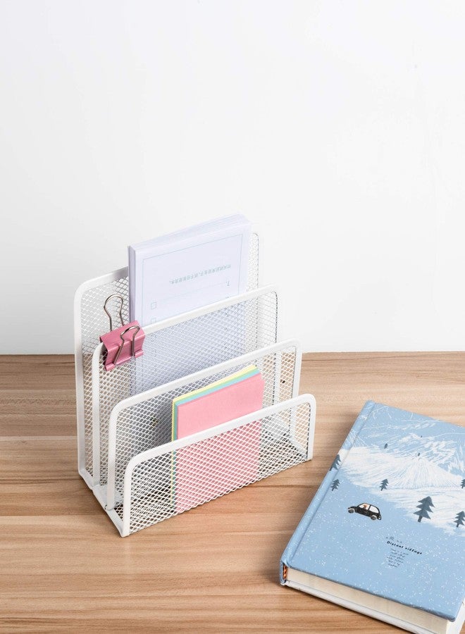 VANRA Small Letter Sorter Desktop File Holder Organizer Metal Mesh with 3 Vertical Upright Compartments (White) - Image 5