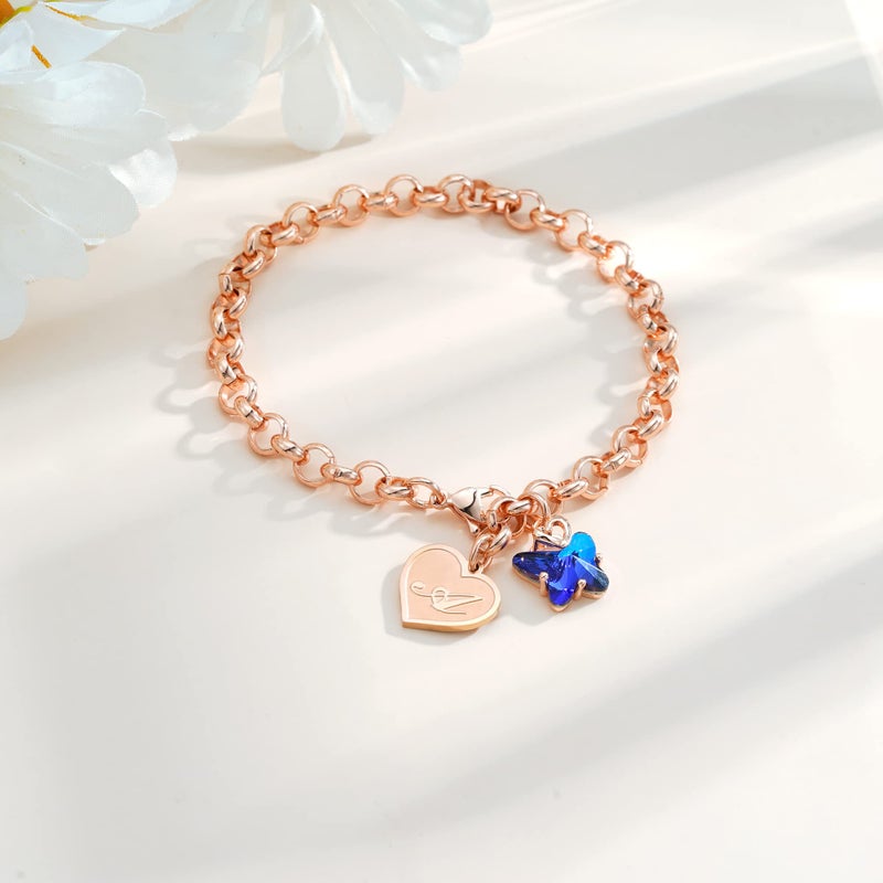IEFWELL Initial Bracelets for Women Girls - Crystal Butterfly Bracelet for Womens Trendy Letter A Heart Initial Bracelet Rose Gold Bracelets Dainty Small Jewelry Gifts for Women - Image 5