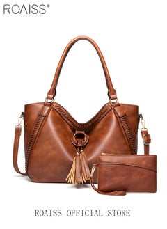 roaiss Large Crossbody Bags Ladies Shoulder Handbags Purse Set for Women Hobo Totes PU Leather Purses and Handbags Shoulder Bag Tote Brown  - Image 1