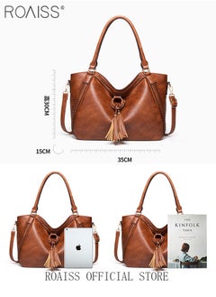 roaiss Large Crossbody Bags Ladies Shoulder Handbags Purse Set for Women Hobo Totes PU Leather Purses and Handbags Shoulder Bag Tote Brown  - Image 2