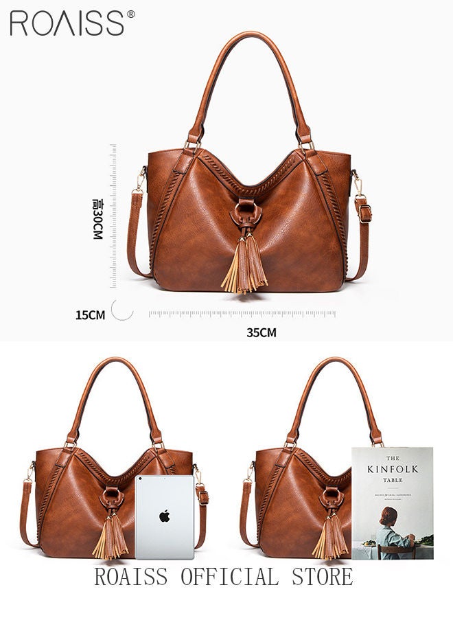 roaiss Large Crossbody Bags Ladies Shoulder Handbags Purse Set for Women Hobo Totes PU Leather Purses and Handbags Shoulder Bag Tote Brown  - Image 2