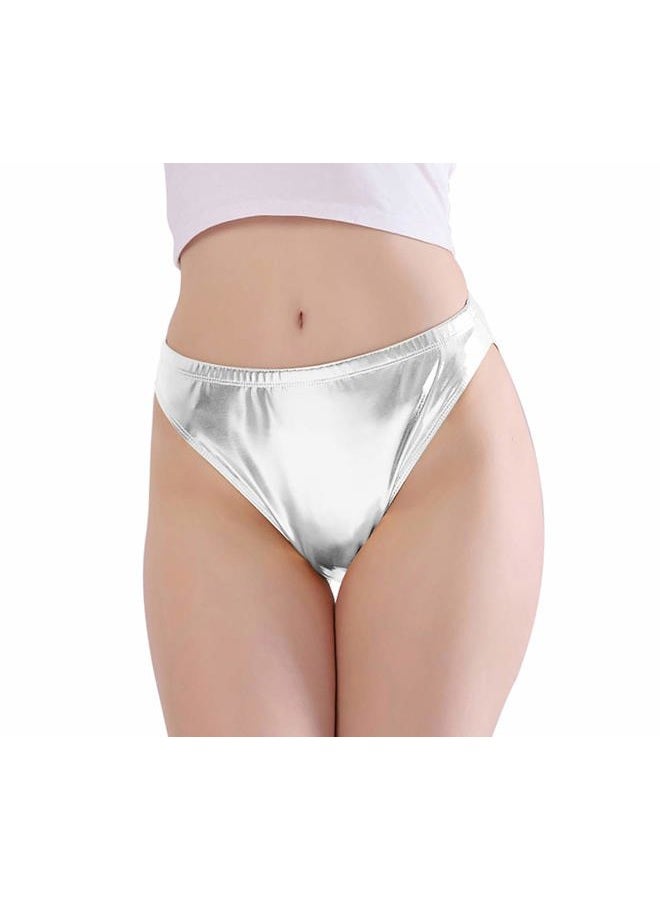 Kepblom Women Shiny Metallic Panty Briefs High Cut Ballet Dance Underwear Shorts, Silver, M - Image 1