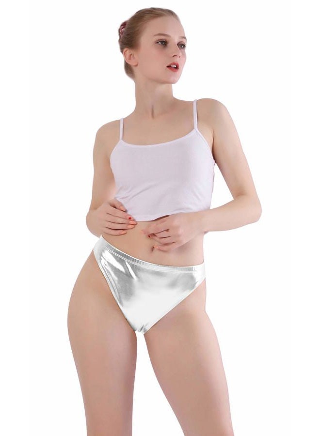 Kepblom Women Shiny Metallic Panty Briefs High Cut Ballet Dance Underwear Shorts, Silver, M - Image 2