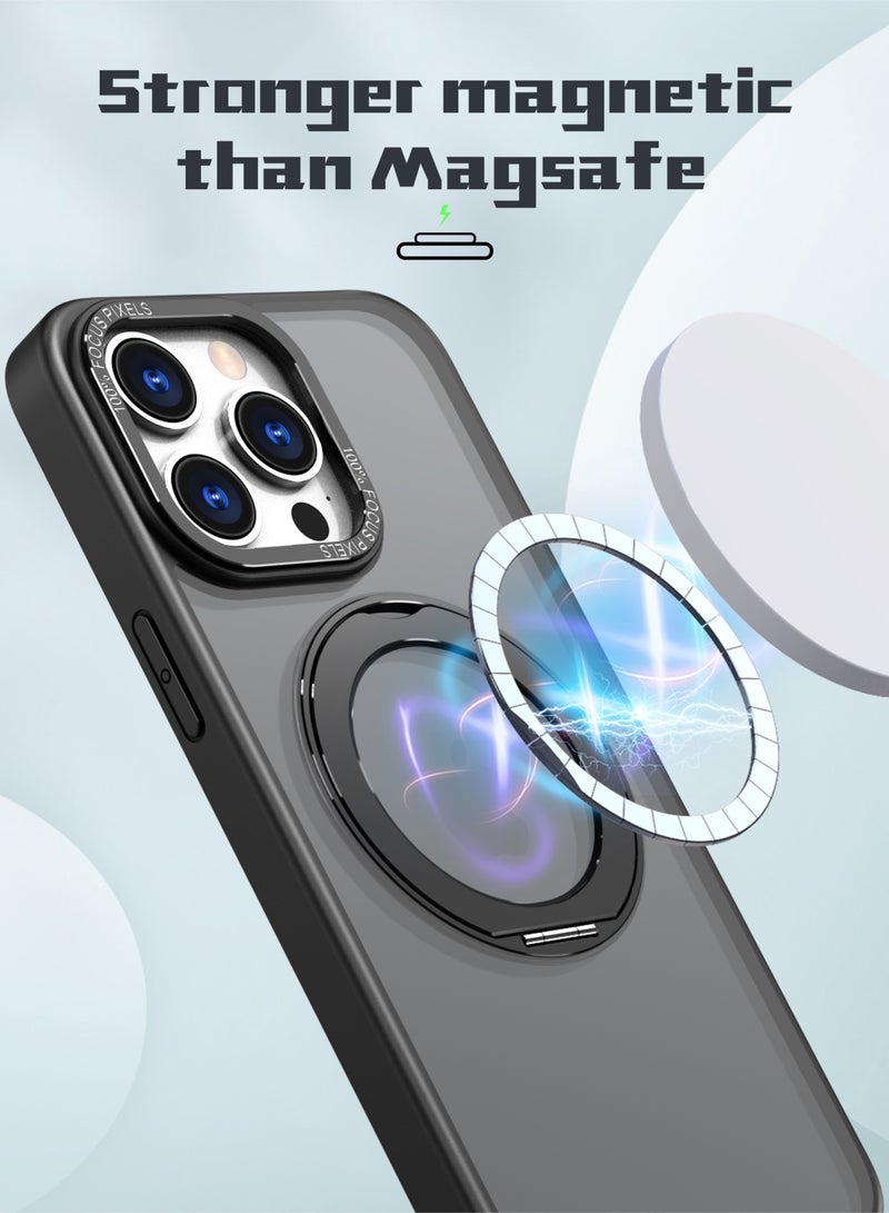 عش زي غطاء آيفون 15 برو ماكس غير لامع - ملمس ناعم - مغناطيس MagSafe مدمج - حلقة دوارة 360 درجة - غطاء واقٍ من السقوط مع حواف مرتفعة قليلاً - أسود - عبوة وحدة واحدة - Image 2