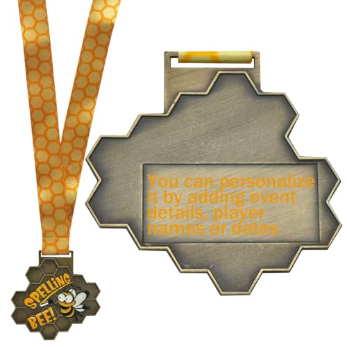 YUJUE Spelling Bee Medals, Honeycomb Medal, Awards with Neck Ribbon Spelling Bee Trophy,Spelling Winner Medals 3. 34 Inch Wide for Kids Adults Competitions Party Supplies - Image 3