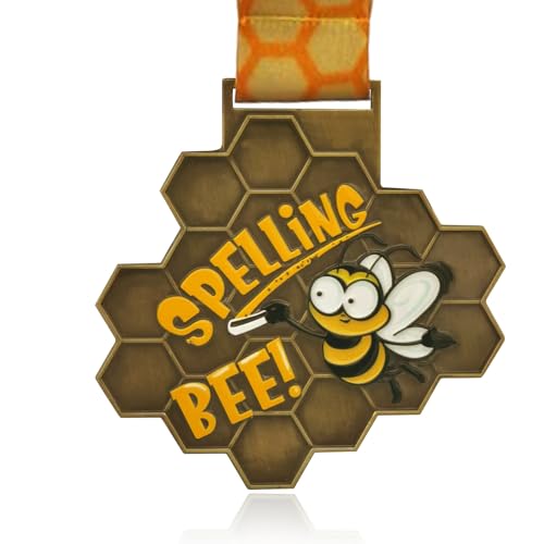 YUJUE Spelling Bee Medals, Honeycomb Medal, Awards with Neck Ribbon Spelling Bee Trophy,Spelling Winner Medals 3. 34 Inch Wide for Kids Adults Competitions Party Supplies - Image 5