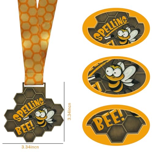 YUJUE Spelling Bee Medals, Honeycomb Medal, Awards with Neck Ribbon Spelling Bee Trophy,Spelling Winner Medals 3. 34 Inch Wide for Kids Adults Competitions Party Supplies - Image 2