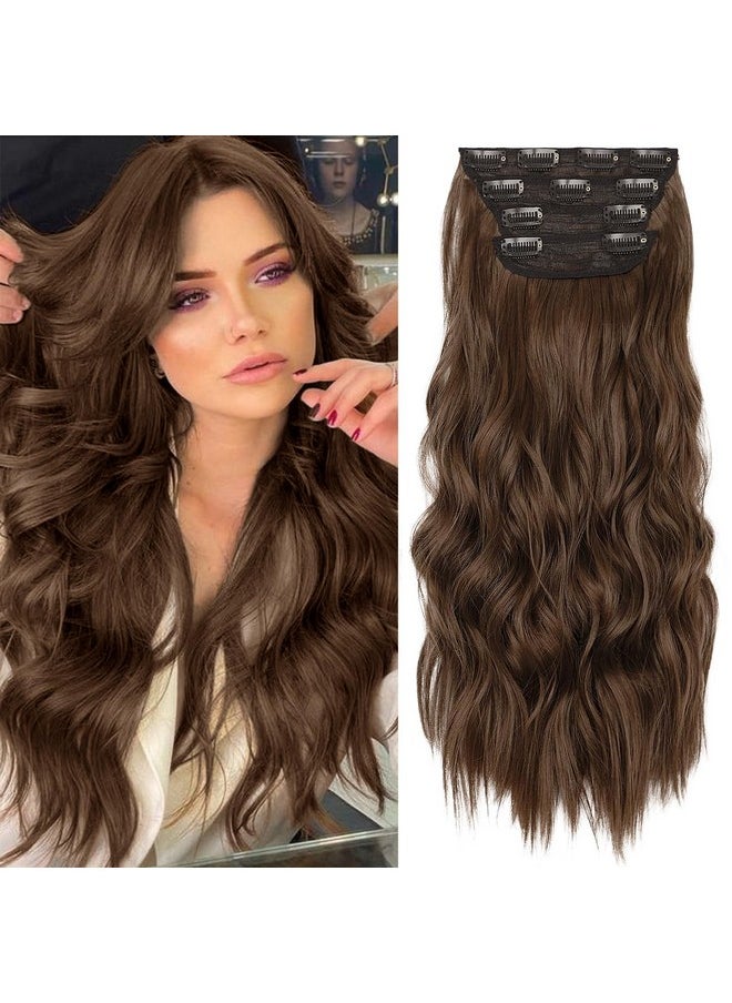 KooKaStyle KooKaStyle Clip in Synthetic Hair Extensions Long Wavy 4PCS Thick Hairpieces Chestnut Brown Fiber Double Weft Natural Hair Extensions 20 Inch for Women  - Image 1