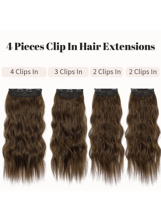 KooKaStyle KooKaStyle Clip in Synthetic Hair Extensions Long Wavy 4PCS Thick Hairpieces Chestnut Brown Fiber Double Weft Natural Hair Extensions 20 Inch for Women  - Image 2