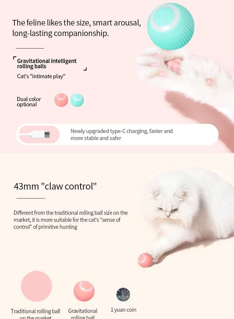 Interactive Cat Ball Toy Intelligent Indoor Automatic Moving Ball Puzzle Dispel Boredom USB Charging Pet Toy - Image 3