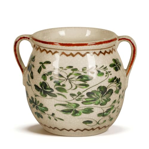 BUYMAX Ceramic Plant Pots for Indoor Plants with Drainage Hole, Vintage Crackle Glaze Hand-Painted Green Flower Planter with Handles, Rustic Decorative Hanging Planter - Image 1
